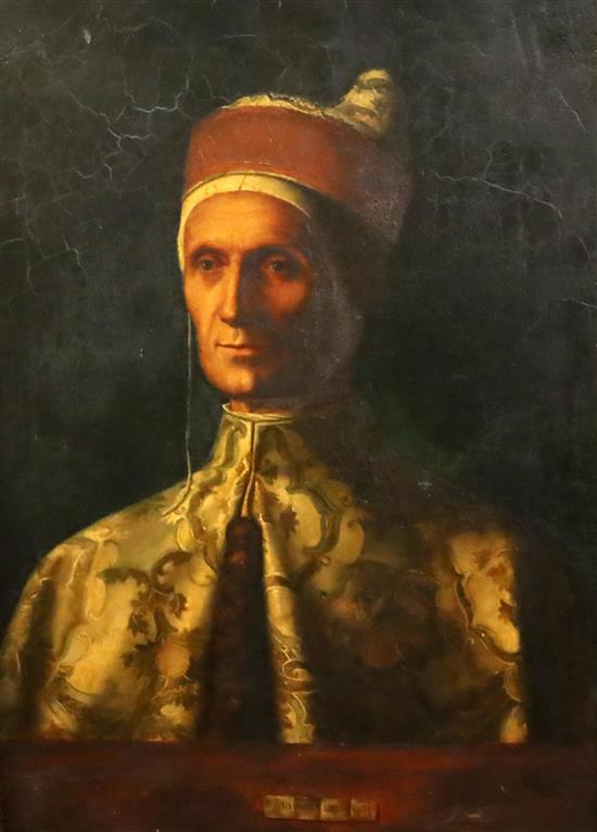After Giovanni Bellini (1428-1516) Portrait of Doge Leonardo Loredan 24 x 17in., Florentine framed
